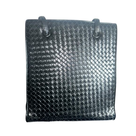 Enzo Angiolini Black Woven Leather Tote Shoulder Bag Genuine Leather Handbag - Picture 2 of 11